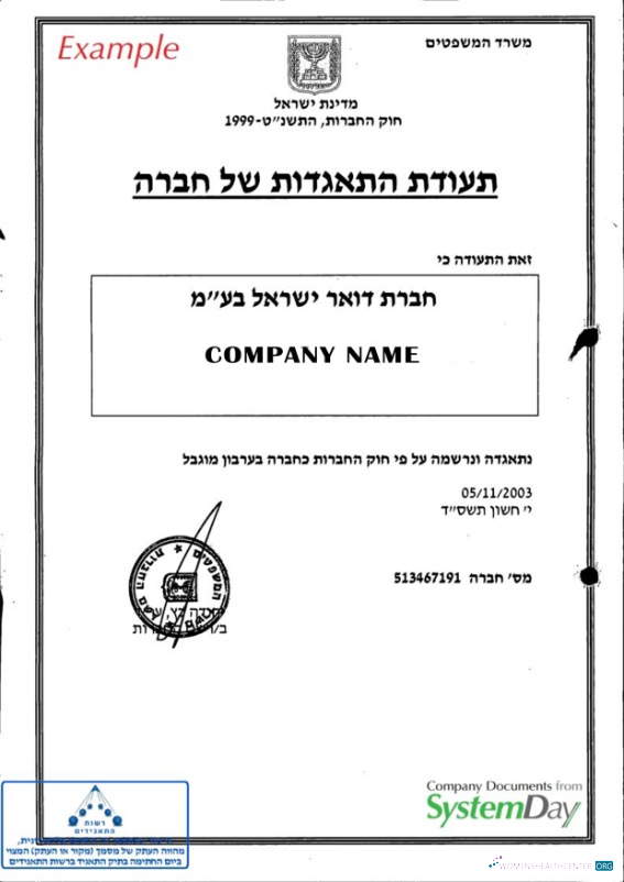 Download Israel Certificate of Incorporation Photoshop template